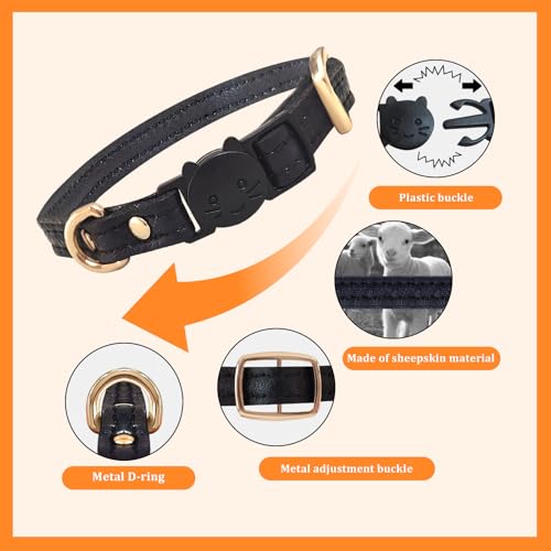 Collier de sécurité en cuir noir pour les explorations du chat - 6