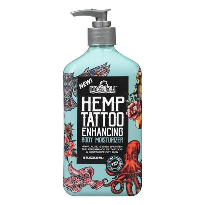 Tattoo Enhancing Hemp Body Lotion 18 fl oz Pump Bottle Deep Moisturizing with Shea Butter Coconut Oil Aloe
