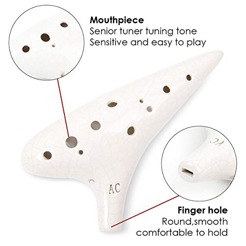 Ocarina,12 Tones Alto C Ceramic Ocarina Musical Instrument With Song Book Neck String Neck Cord Carry Bag Good Gift For Children Adults Beginners (White) #TOP3