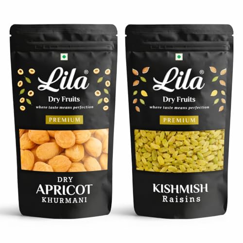 Image of LILA DRY FRUITS Combo Apricots & Golden Raisins 250 gms x 2 Each | Naturally Sweet Snack Khubani and Kishmish Healthy Daily Nutrition | Dry Fruit for Daily Use Dried Fruits Perfect for Gifting