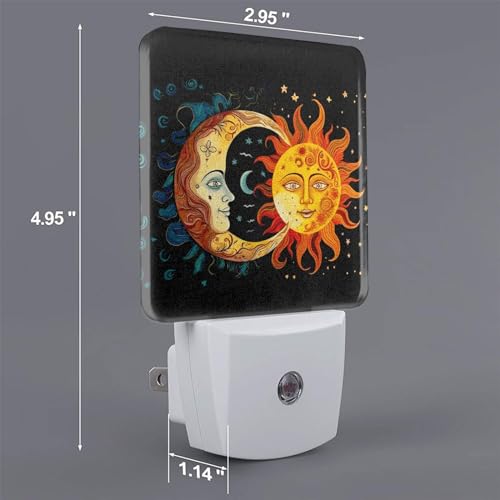 Image of Golden Sun Night Light Set of 2, Moon and Stars Auto Sensor LED Dusk-to-Dawn Nightlights, Plug-in Sensor Lamp for Bedroom Bathroom Kitchen Hallway Stairs Decorative