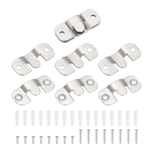 Image of PATIKIL Flush Mount Bracket, 4 Sets Interlock Headboard Wall Mounting Brackets Nickel-Plated Steel Photo Frame Mirror Hook Picture Hangers for Large Picture Display, Silver