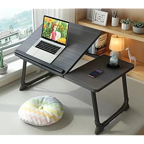 Laptop Desk for Bed Couch, Portable Lap Desk/ Stand for Laptop, Small Adjustable Foldable Bed Table for Laptop and Writing, Bed Tray Table with Cup Holder(Black) Cover