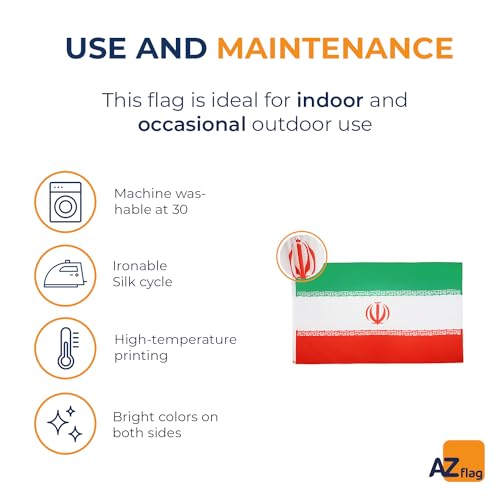 Image of AZ FLAG - Iran Flag - 3x5 Ft - 100D Polyester Iranian - Persian Banner with Two Metal Grommets - Fade Resistant - Vivid Colors - 3' x 5' Feet - 150x90 Cm