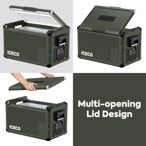 Image of ICECO VL35 ProS Portable Fridge with Multi-directional Lid, 35 Liters 12V Refrigerator Freezer with SECOP Compressor, 0℉-50℉, DC 12 /24V, AC 110-240V, for Camping, Car (VL35 ProS Olive Green+Cover)