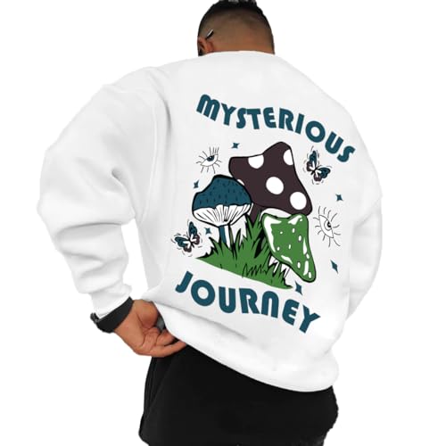 AUSK Mens Sweatshirt Oversized || Printed Round Neck Sweatshirt for Mens ||Fleece Sweetshirt for Men (Color-White, Size-M)