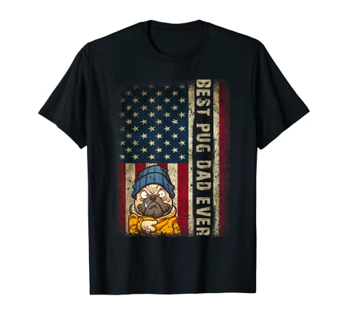 Camiseta para hombre con la bandera americana «Best Pug Dad Ever» Camiseta