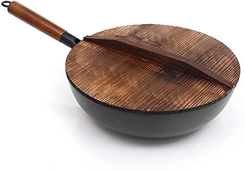 Wok de acero al carbono con mango de madera y tapa miniatura 3