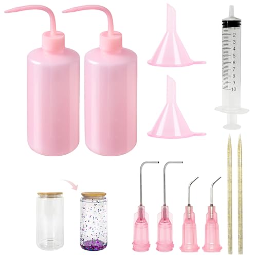 12 PCS Snow Globe Tumbler Tool Kit - Complete DIY tumblers Making Set with Large-Capacity Squeeze Bottles, Bent Syringes, Funnel, Pokey Tools and More - Essential Glitter Tumbler kit