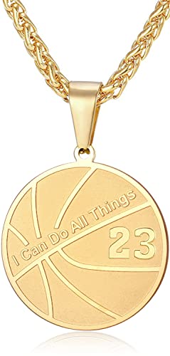 XOYOYZU Basketball Number Necklace for Men Stainless Steel I Can Do All Things Pendant Sport Jewelry Basketball Gifts for Men 23