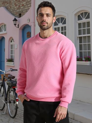 Men's Crewneck Pullover Sweatshirt Soild Color Geometric Texture Crewneck Sweatshirts3