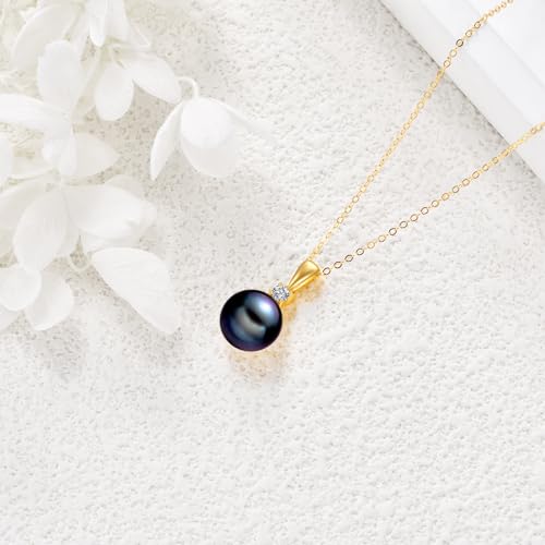 14K Gold Pearl Pendant Necklace for Women (Freshwater Cultured Pearl), Real Gold Present Jewelry Gifts for Wife Girlfriend Mother Mom, 16"-18"4