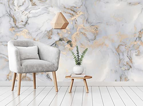 Cocodeco White Marble Pattern Gold Look Abstract Pvc-Free Wallpaper Wall Decoration Removable 100''H X 150''W #TOP1