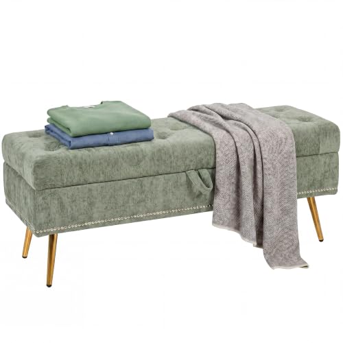 Image of HOMCOM Storage Ottoman Chenille Upholstered 114 x 41 x 45 cm Light Green
