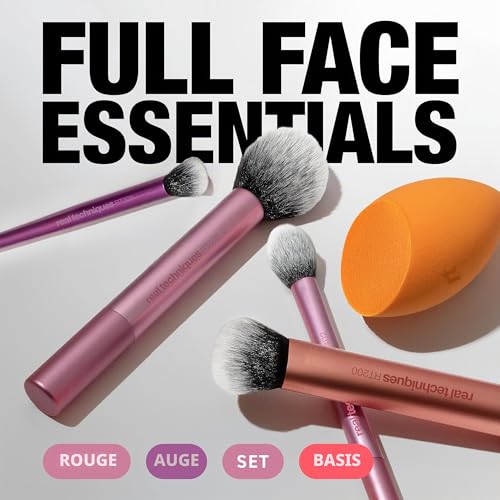 Real Techniques Everyday Essentials + Make-up-Schwamm-Set, Make-up-Pinsel und Make-up-Mixer-Schwamm, für Foundation, Rouge, Bronzer, Lidschatten und Puder, 5-teiliges Set
