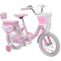 Touch of Venetian 12\" 14\" 16\" Girls Children Bike with Stabilisers Wheels Bell Kids Bike for Ages 2-9 Years Old Pink Bicycle Multiple Colors Bow Purple Unicorn Rainbow (Pink-Wings, 16 inch)