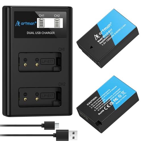 Artman Batería de Repuesto LP-E17 y Cargador Dual USB Compatible con Canon EOS R10, RP, Rebel SL3, SL2, T8i, T7i, T6i, T6s, EOS M3, M5, M6, EOS 200D, 77D, 750D, 760D, 800D, 8000D