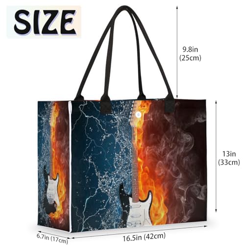 Guitar Music Fire Tote Bag for Women Large Beach Bag Reusable Tote Bags for Work Travel Beach Shopping2