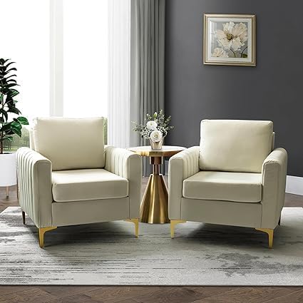Image of Modern Armchair Single Sofa Chair for Small Armchair | Wingback Chair | High Back Wing Chair | Single Seater Chair for Living RoomSet of 2 Chairs (Beige A)