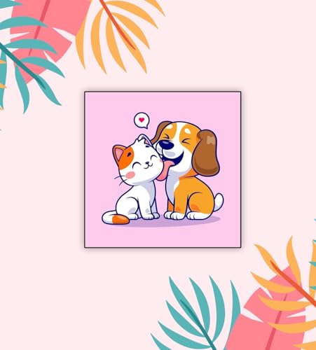 Image of Gift Me Bazar Cute Animal Wooden Fridge Magnet for Home, Kitchen and Office Decoration | Animal Lover Gift | Cartoon Theme Magnet for Kids (Cute Dog & Cat)