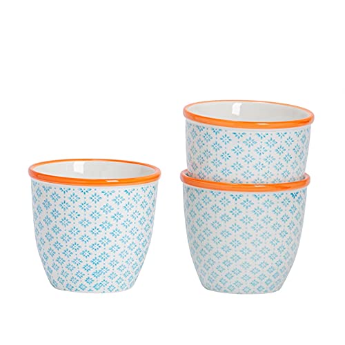 Nicola Spring Patterned Plant Pots - Blue - 3 Pack - 14cm Porcelain Indoor Ceramic Planter with Drainage Holes Outdoor Garden Flower Pots for House & Garden Flowers