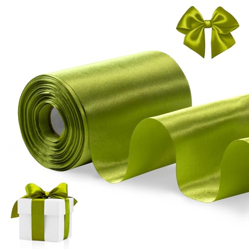 FAKILO Grass Satin Ribbon 4 Inch x 22 yd Wide for Grand Opening Business Cuttings Ceremony Bow Christmas Festival Decor