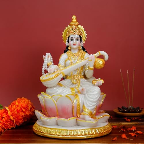 Estatua Saraswati Diosa Hindú 8.7 pulg Polystone miniatura 3