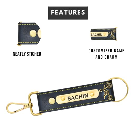 Image of THE EPIC BOX Personalized Leather Keychain with Hook, Customised Leather Keychain for Men & Women | Added with Name & Charm