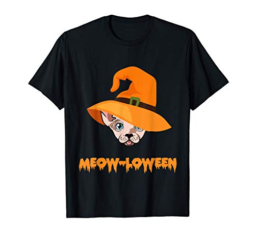 Feliz Miau-loween Sphynx Gato Mamá para Halloween Camiseta