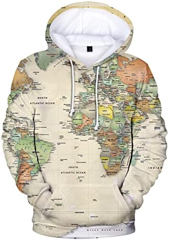 KHUGIU World Map 3D Printed Hoodies Hooded Sweatshirt Men Women Oversized Hoodie Harajuku Pullover Coats AH1110432S XL