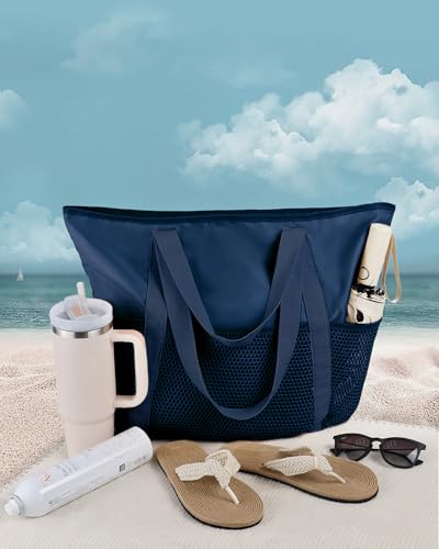 Image of HOMESPON Beach Bag Large Waterproof Sandproof Tote for Women with Zipper and Mesh Pockets