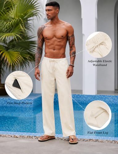 CB-COLEBROOK Men's Linen Casual Trouser, White, Mid Rise OFF WHITE - Image 7