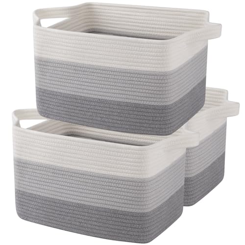 Image of OIAHOMY Storage Basket, Woven Baskets for Storage, Cotton Rope Basket for toys,Towel Baskets for Bathroom - Pack of 3, Gradient Gray