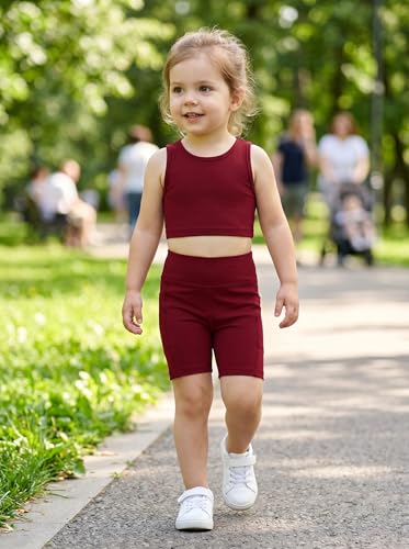 Image of Chichoo Girl's 2 Piece Athletic Outfits Workout Sets Sleeveless Crop Tank Tops and Bike Shorts Gymnastic Yoga Summer Kid 2-6Y