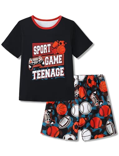 Mikrdoo Big Boys Pajamas Classic Pull On PJs 2 Pcs Kids Pajamas Fashion Sleepwear, Sport Game Teenage, Size 12 Years