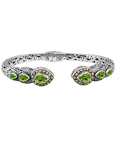 Image of DEVATA Sterling Silver 925 and 18K Gold with Gemstones Bali Filigree Cuff Bracelet