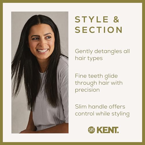 Kent Handmade 190mm Tail Comb A 8T – Hand-Sawn Cellulose Acetate Comb for Fine Hair, Precision Sectioning, Smoothing & Styling