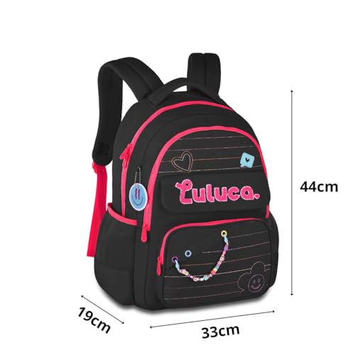 Mochila De Costas Luluca Escolar Feminina Lulike Pandalu Preto