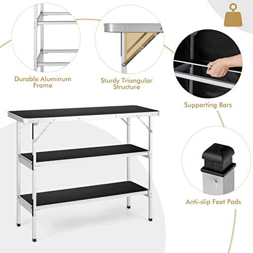 Image of COSTWAY Folding Picnic Camping Table, Portable Camping Table with Carry Bag