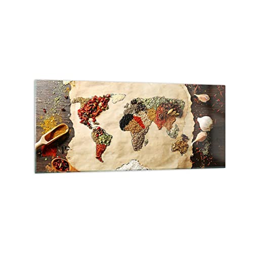 Decoracion Salon Mundo mapa especias colores Vidrios decorativos 120x50cm Cuadro Sobre Vidrio Moderno Cocina Cuadros Pared Impresiones Impresión en Cristal Wall Art Prints Grande GAB120x50-2832