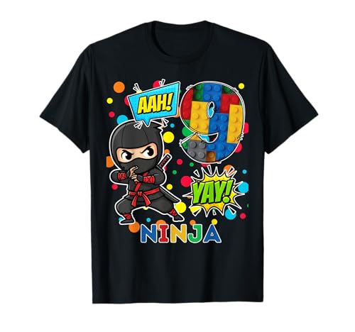 9th Birthday Boy Ninja Blocks Master Builder Kids T-Shirt