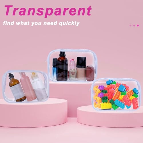 12 Pieces Clear Cosmetic Makeup Bags with Zipper PVC Zippered Clear Toiletry Carry Pouch Travel Size Plastic Waterproof Portable Transparent Organizer Case for Men and Women Traveling and Organizing3