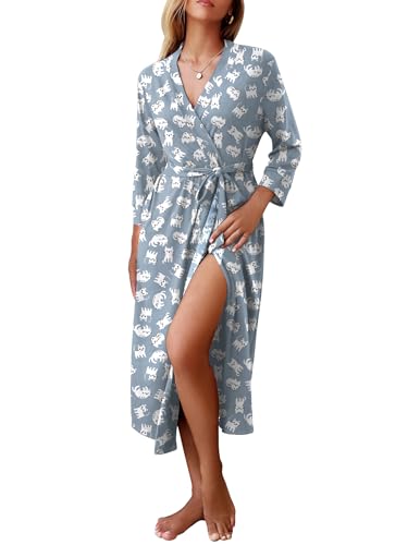 Image of Ekouaer Women Robes Long Knit Bathrobe Lightweight Soft Kimono Robes Casual Ladies Loungewear with Pockets
