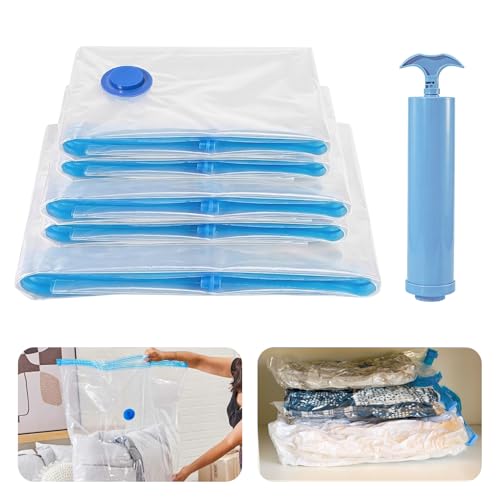HIVTE Bolsas de Vacío, Pack de 5 – Solución de Almacenaje Sellado al Vacío Tamaño Gigante con Bomba Manual para Ropa, Ropa de Cama