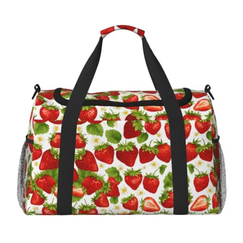 Bolsa de viaje de fresa impermeable y plegable para tus escapadas de fin de semana y el gimnasio