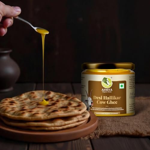 Image of Asmita Organic Farms Hallikar Cow A2 Ghee 250ml (Glass Jar) | Hand-Churned Traditonal Bilona Method | Grass-Fed & Pasture-Raised in Karnataka | Rich Aroma | Healthy & Natural Danedar Desi Ghee