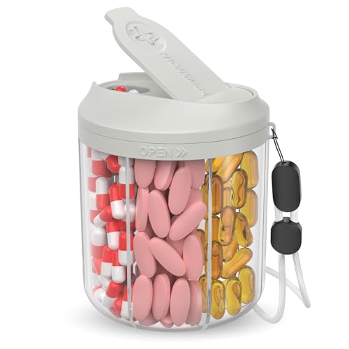 Image of HIONXMGA Pill Dispenser with 7 Large Compartments, Pill Bottle Organizer for Travel, Supplement Organizer with Anti-Mixing Design, BPA-Free Pill Container with 20 Pcs Labels, Grey