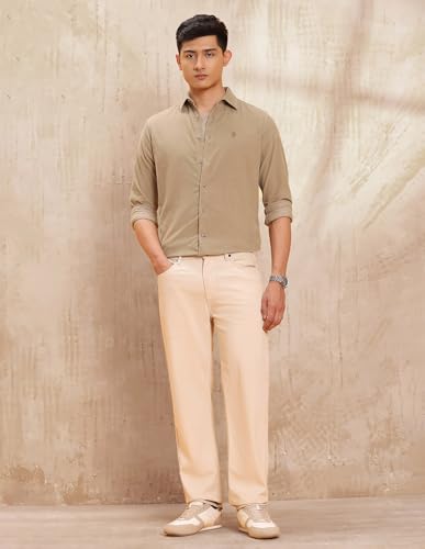 Image of U.S. Polo Assn. Denim Co. Light Khakhi Solid Corduroy Slim Fit Men's Shirt