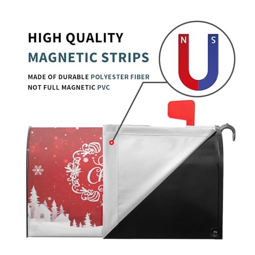 Image of Merry Christmas Mailbox Covers Red Winter Happy New Year Mailbox Cover Magnetic Large Size 25.5 inchx21 inch Xmas Winter Holiday Mailbox Wraps Post Letter Box Covers for Home Indoor Outdoor Decorations