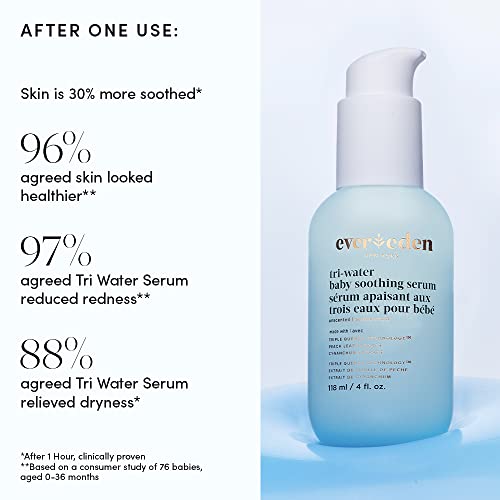 Image of Evereden Tri-Water Baby Kids Serum, Unscented, Gentle, Dermatologist-Tested | Gentle Fragrance-Free Formula for Delicate Baby Kids Skin, After-Sun Moisture, Clean & Vegan Ingredients, EWG Verified